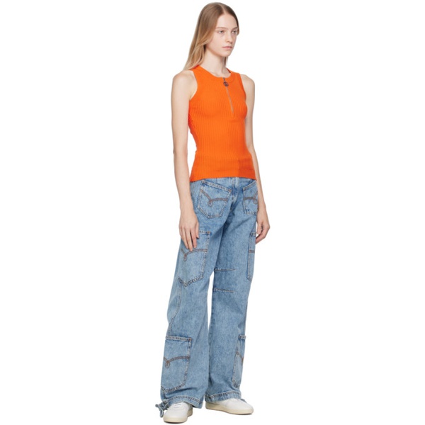  모스키노 Moschino Jeans Orange Half-Zip Tank Top 232132F111004