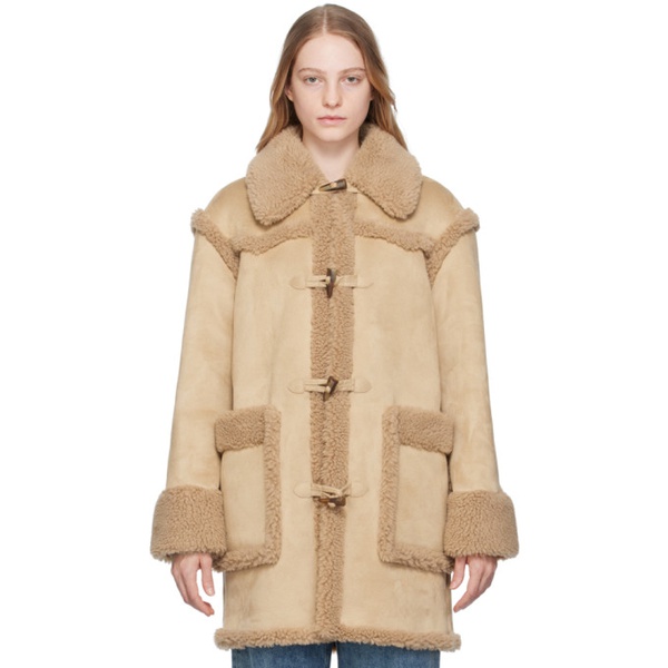  모스키노 Moschino Jeans Beige Toggle Faux-Leather Coat 232132F059003