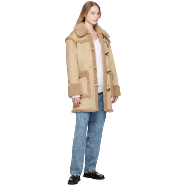  모스키노 Moschino Jeans Beige Toggle Faux-Leather Coat 232132F059003