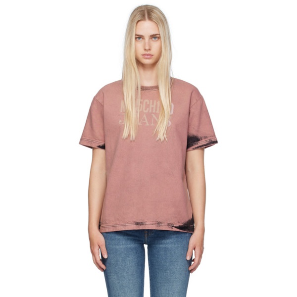  모스키노 Moschino Jeans Pink Bleached T-Shirt 242132F110004