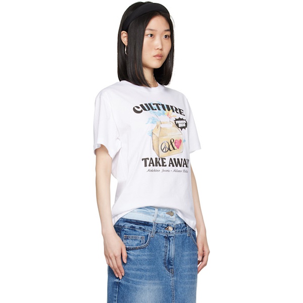  모스키노 Moschino Jeans White Culture Take Away T-Shirt 242132F110001