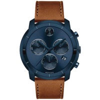 Movado MEN'S Bold Chronograph Leather Ink Blue Sunray Dial 3600476