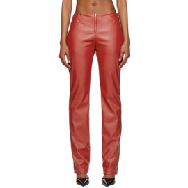 모와롤라 Mowalola Red Exposed Zip Faux-Leather Trousers 231257F087000
