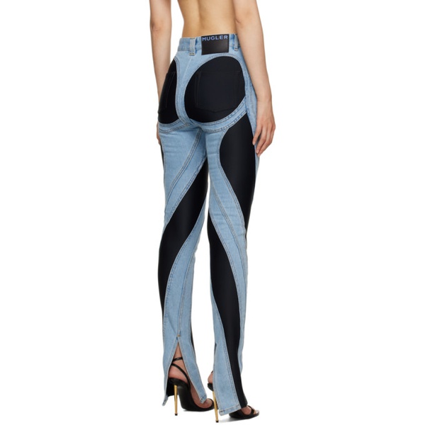  뮈글러 Mugler Blue & Black Slitted Spiral jeans 232345F069002