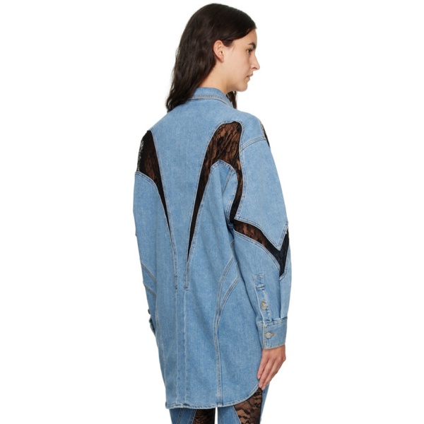  뮈글러 Mugler Blue Lace Denim Shirt 232345F109006