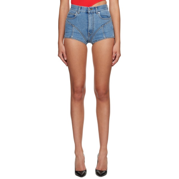  뮈글러 Mugler Blue Crystal Fringe Denim Shorts 232345F088002