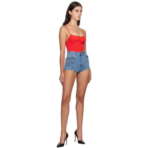  뮈글러 Mugler Blue Crystal Fringe Denim Shorts 232345F088002