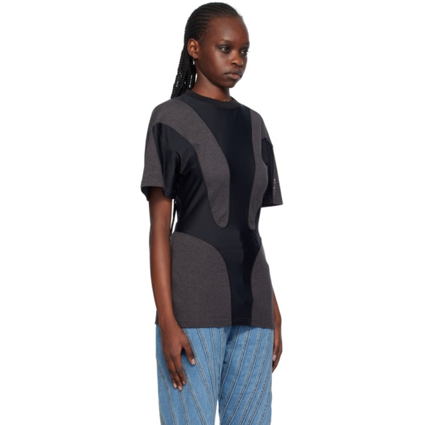  뮈글러 Mugler Gray & Black Paneled T-Shirt 241345F110002