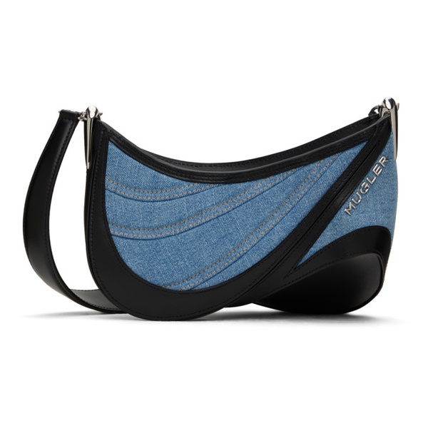  뮈글러 Mugler Black & Blue Small Denim Spiral Curve 01 Bag 241345F048000