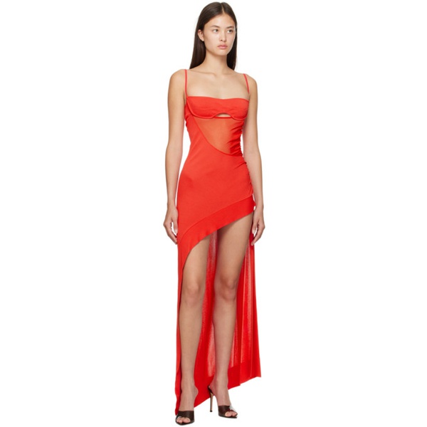  뮈글러 Mugler Red Asymmetric Midi Dress 232345F054011