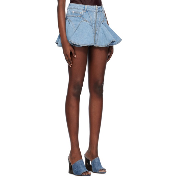  뮈글러 Mugler Blue Ruffled Denim Miniskirt 241345F090001