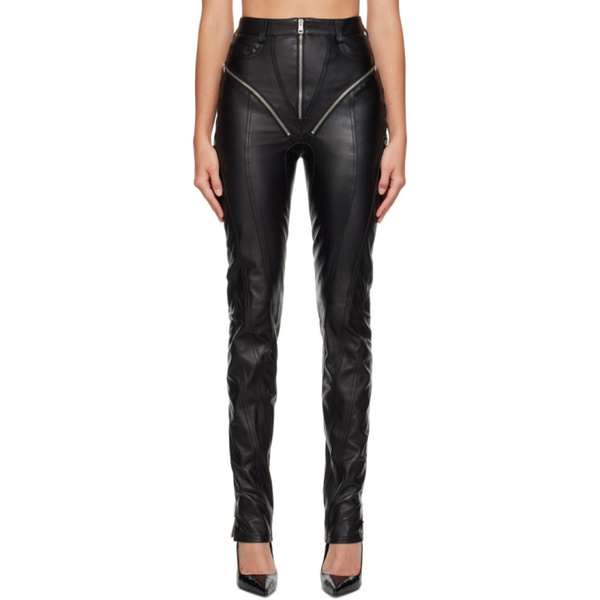  뮈글러 Mugler Black Zip Leather Pants 232345F084002