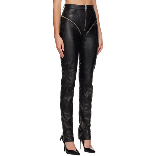  뮈글러 Mugler Black Zip Leather Pants 232345F084002