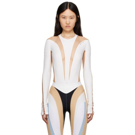 뮈글러 Mugler White & Beige Illusion Bodysuit 231345F358052