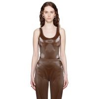 뮈글러 Mugler Brown Embossed Faux-Leather Bodysuit 231345F358000