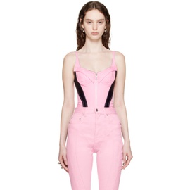 뮈글러 Mugler Pink & Black Paneled Denim Bodysuit 231345F358044