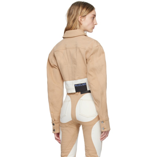  뮈글러 Mugler SSENSE Exclusive Beige & White Cropped Denim Jacket 231345F060000