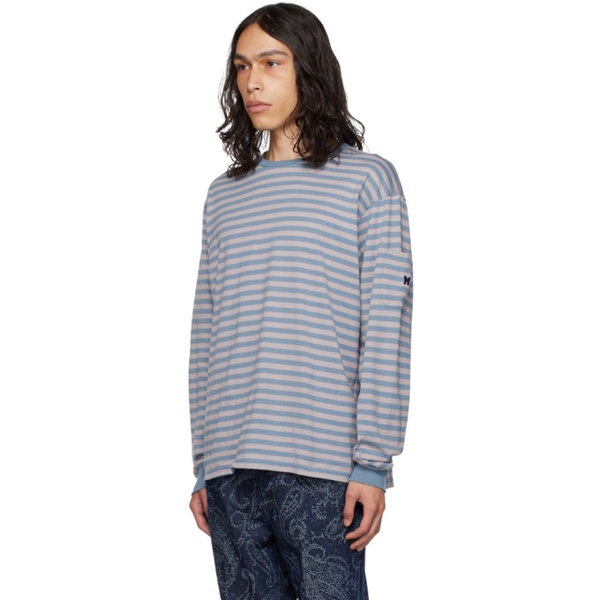  니들스 NEEDLES Blue & Gray Striped Long Sleeve T-Shirt 232821M213005