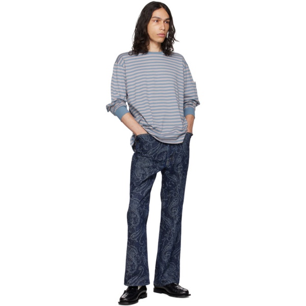  니들스 NEEDLES Blue & Gray Striped Long Sleeve T-Shirt 232821M213005