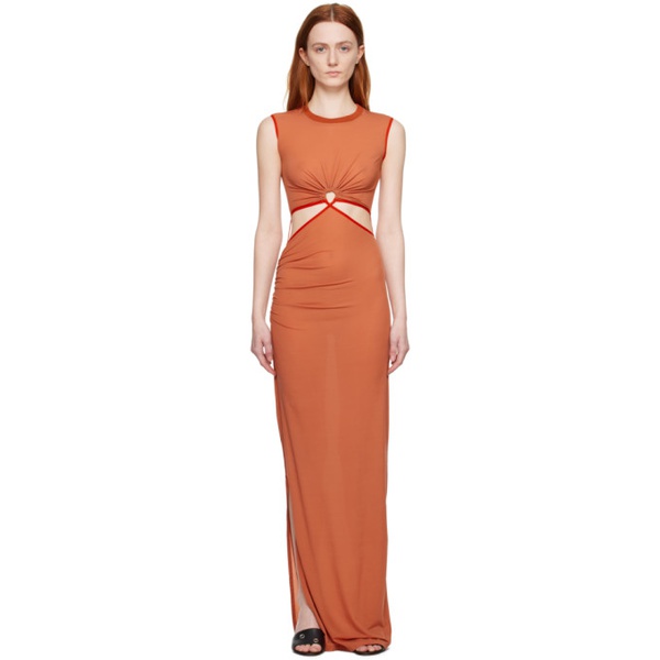  넨시 도자카 Nensi Dojaka Orange Ruched Maxi Dress 231334F052019