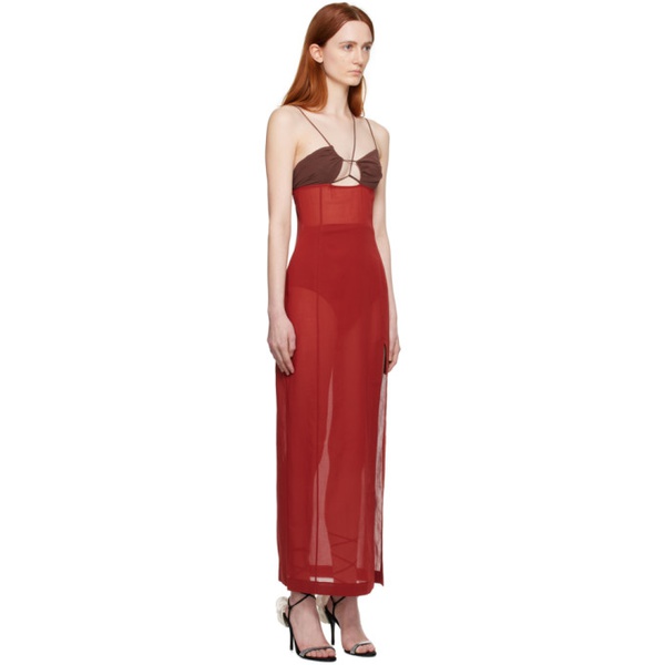  넨시 도자카 Nensi Dojaka Red & Brown Asymmetric Maxi Dress 231334F055001