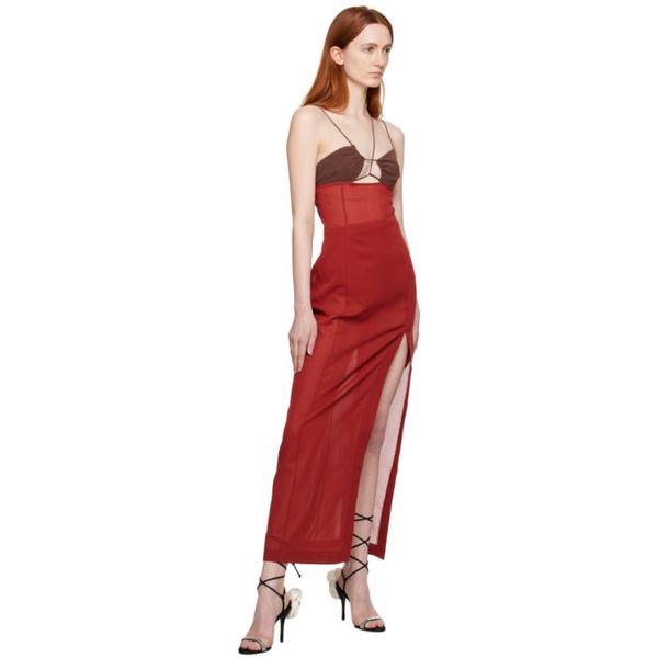  넨시 도자카 Nensi Dojaka Red & Brown Asymmetric Maxi Dress 231334F055001