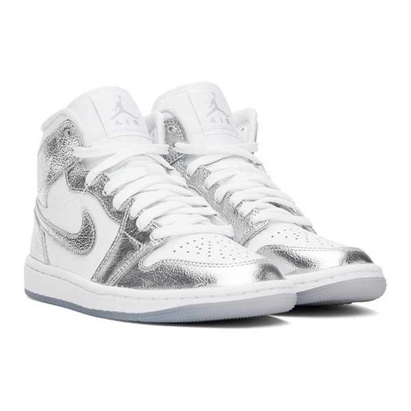 나이키 나이키 조던 Nike Jordan White & Silver Air Jordan 1 Mid SE Sneakers 242445F127004