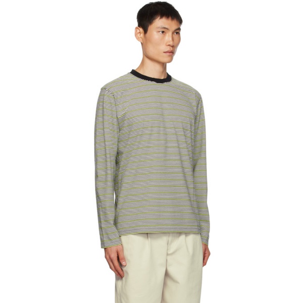  노아 Noah Black & Green Striped Long Sleeve T-Shirt 232876M213011