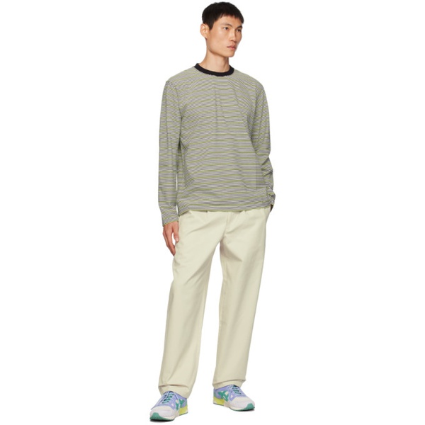 노아 Noah Black & Green Striped Long Sleeve T-Shirt 232876M213011