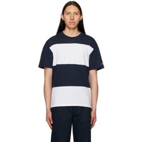 노아 Noah Navy & White Stripe T-Shirt 231876M213001