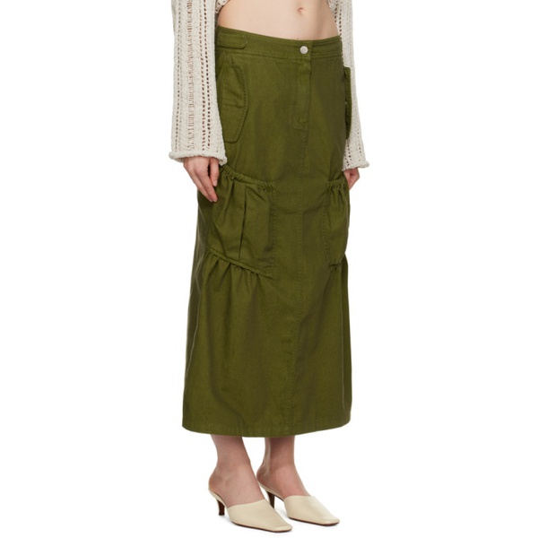  OPEN YY Green Gathered Denim Maxi Skirt 231731F092011