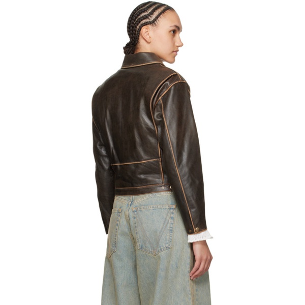  OPEN YY SSENSE Exclusive Brown Leather Jacket 241731F064002