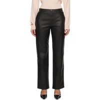 OPEN YY Black Straight Fit Faux-Leather Trousers 231731F087017