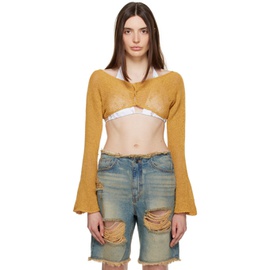 OPEN YY Yellow Cropped Cardigan 231731F095025