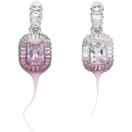 오토링거 Ottolinger SSENSE Exclusive Silver & Pink Diamond Dip Clip Earrings 241016F022007