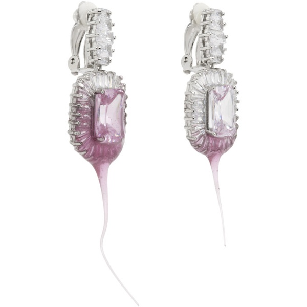  오토링거 Ottolinger SSENSE Exclusive Silver & Pink Diamond Dip Clip Earrings 241016F022007