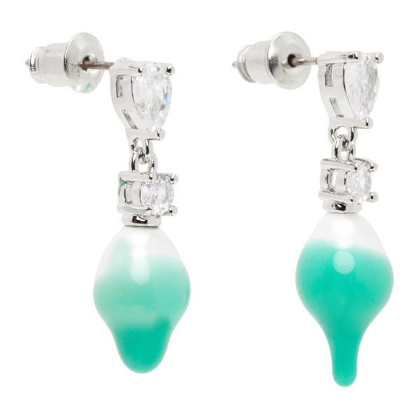  오토링거 Ottolinger Silver & Green Pearl Dip Earrings 241016M144003