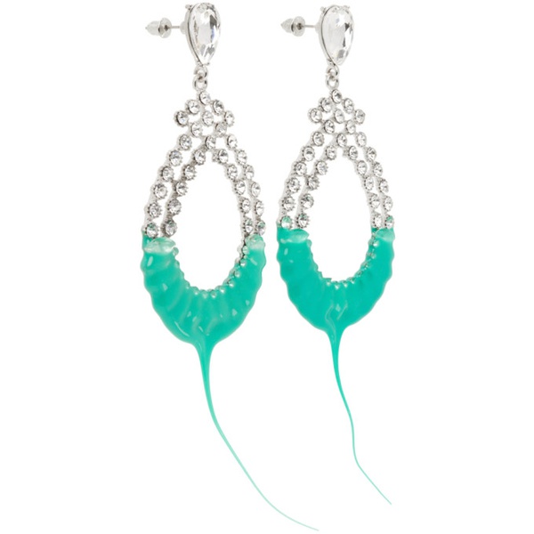  오토링거 Ottolinger Silver & Green Diamond Loop Earrings 241016M144002