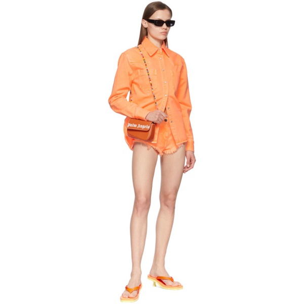 팜엔젤스 Palm Angels Orange Frayed Denim Shorts 221695F088019