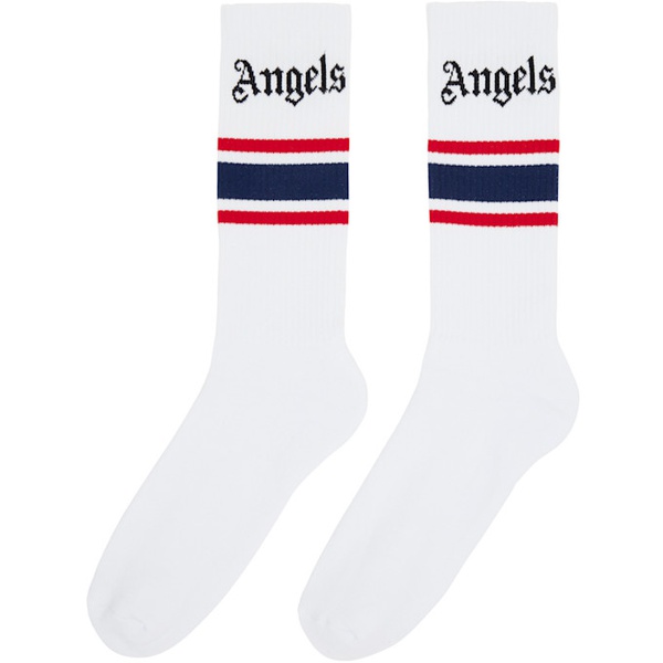  팜엔젤스 Palm Angels White Classic Logo Striped Socks 242695M220008