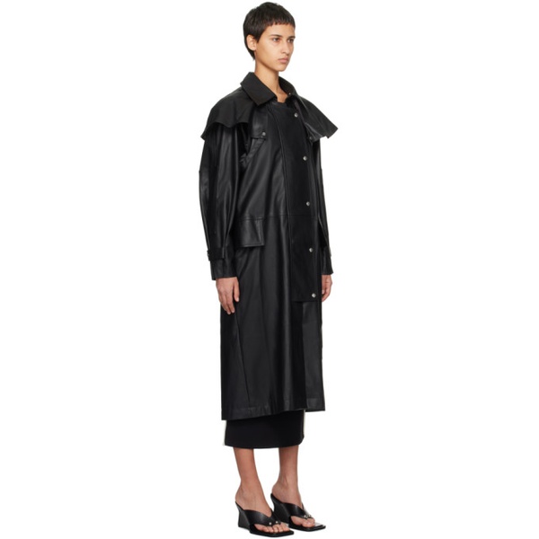  Paris Georgia Black Emma Faux-Leather Trench Coat 241438F067000