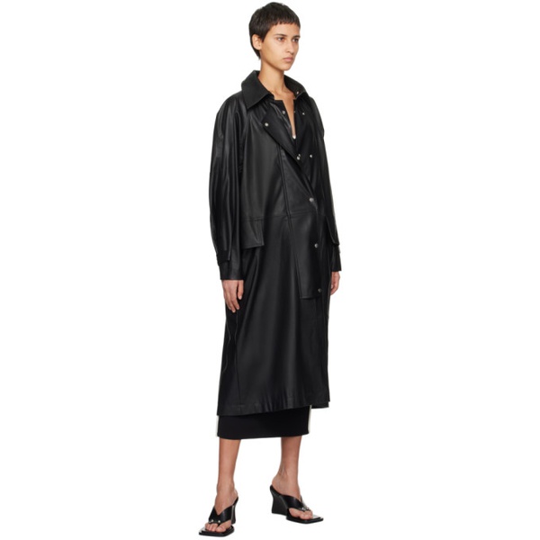  Paris Georgia Black Emma Faux-Leather Trench Coat 241438F067000