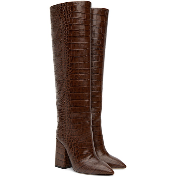  Paris Texas Brown Croc Block Heel Boots 232616F115013