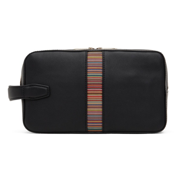  폴스미스 Paul Smith Black Leather Signature Stripe Wash Pouch 241260M171006