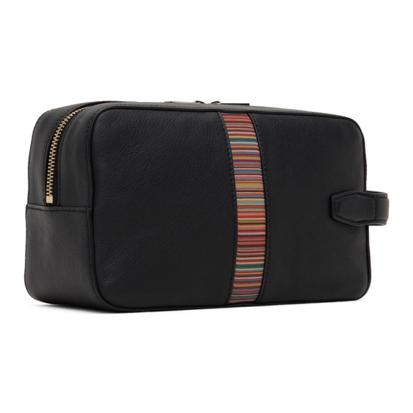  폴스미스 Paul Smith Black Leather Signature Stripe Wash Pouch 241260M171006