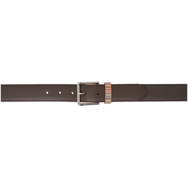  폴스미스 Paul Smith Brown Leather Signature Stripe Keeper Belt 241260M131004