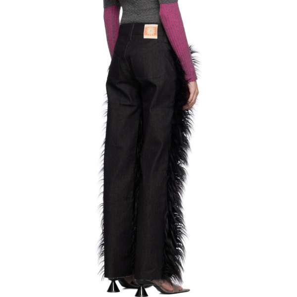  Paula Canovas Del Vas SSENSE Exclusive Black Faux-Fur Jeans 232427F069001