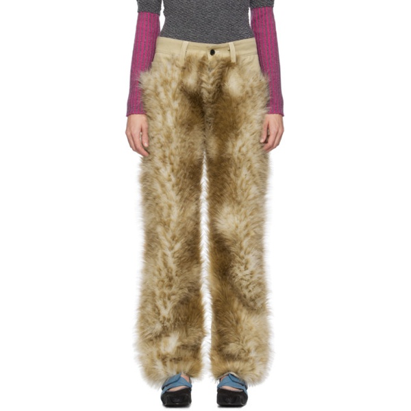  Paula Canovas Del Vas SSENSE Exclusive Beige Faux-Fur Jeans 232427F069000