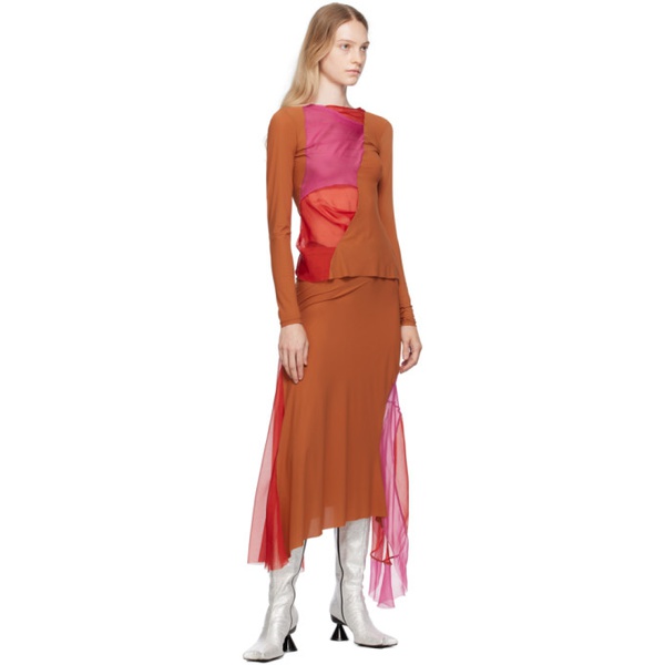  Paula Canovas Del Vas Pink & Tan Paneled Midi Skirt 232427F092005