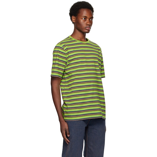  Pop Trading Company Green Striped T-Shirt 232959M213013